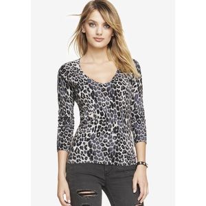 Express Leopard Fitted V-Neck Sweater
